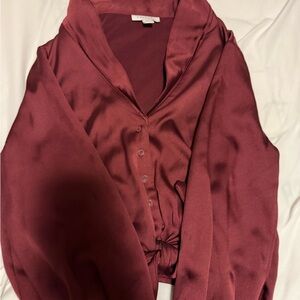 Topshop Deep Red Satin Blouse